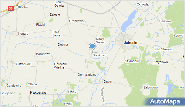 mapa Śląskowo, Śląskowo gmina Jutrosin na mapie Targeo