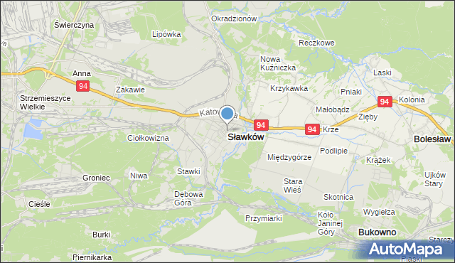 mapa Sławków, Sławków powiat będziński na mapie Targeo