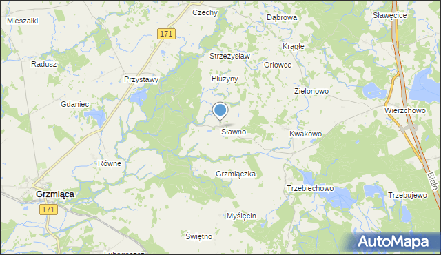 mapa Sławno, Sławno gmina Grzmiąca na mapie Targeo