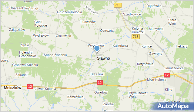 mapa Sławno, Sławno powiat opoczyński na mapie Targeo