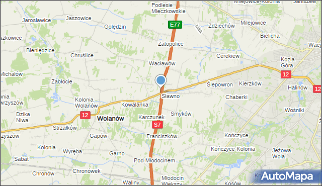 mapa Sławno, Sławno gmina Wolanów na mapie Targeo