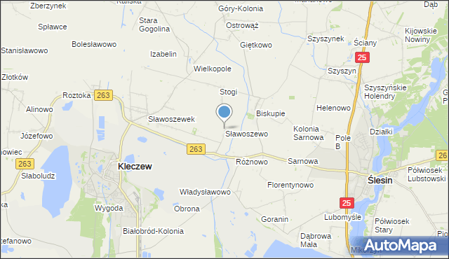 mapa Sławoszewo, Sławoszewo gmina Kleczew na mapie Targeo