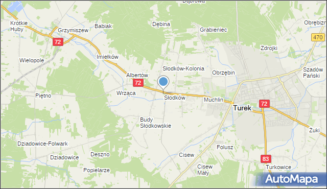 mapa Słodków, Słodków gmina Turek na mapie Targeo