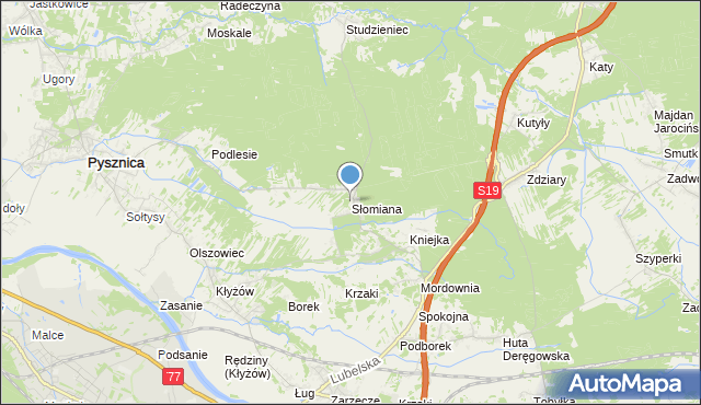 mapa Słomiana, Słomiana gmina Pysznica na mapie Targeo