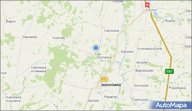 mapa Słomianka, Słomianka gmina Jasionówka na mapie Targeo