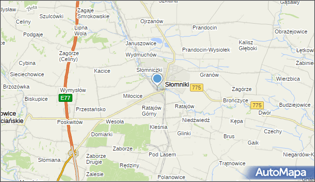 mapa Słomniki-Miasto, Słomniki-Miasto na mapie Targeo