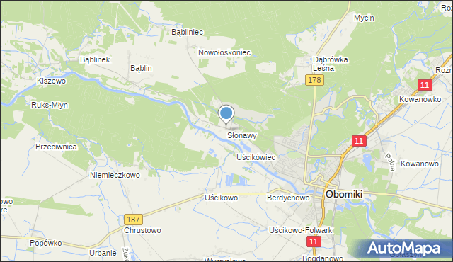 mapa Słonawy, Słonawy gmina Oborniki na mapie Targeo