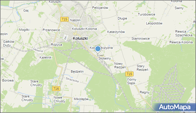 mapa Słotwiny, Słotwiny gmina Koluszki na mapie Targeo