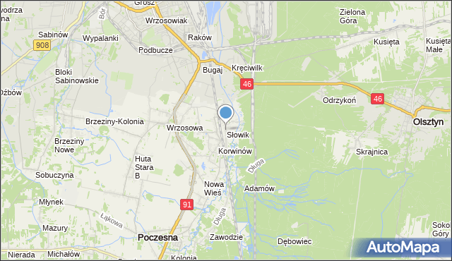 mapa Słowik, Słowik gmina Poczesna na mapie Targeo