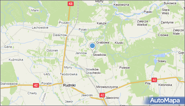 mapa Słowików, Słowików gmina Rudniki na mapie Targeo