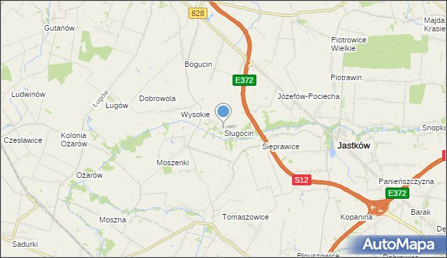 mapa Sługocin, Sługocin gmina Jastków na mapie Targeo