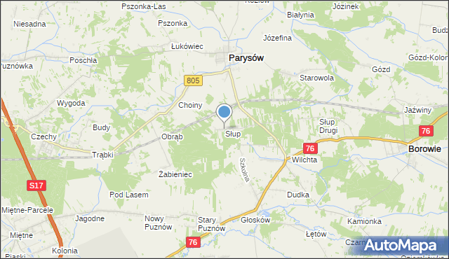 mapa Słup, Słup gmina Parysów na mapie Targeo