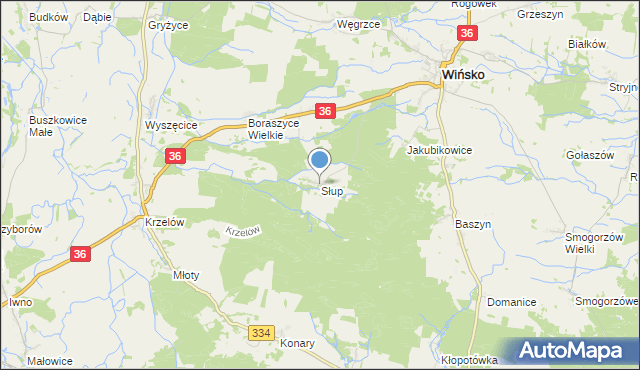 mapa Słup, Słup gmina Wińsko na mapie Targeo