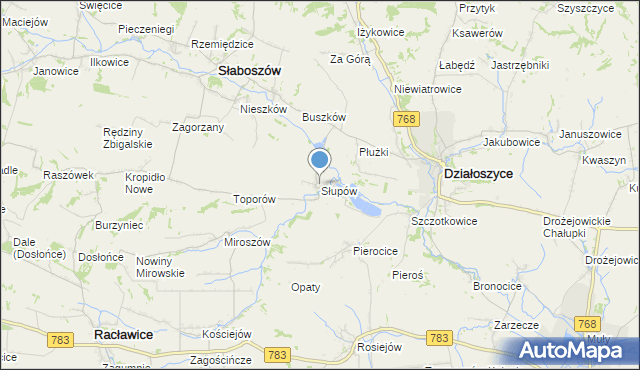 mapa Słupów, Słupów na mapie Targeo