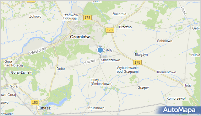 mapa Śmieszkowo, Śmieszkowo gmina Czarnków na mapie Targeo
