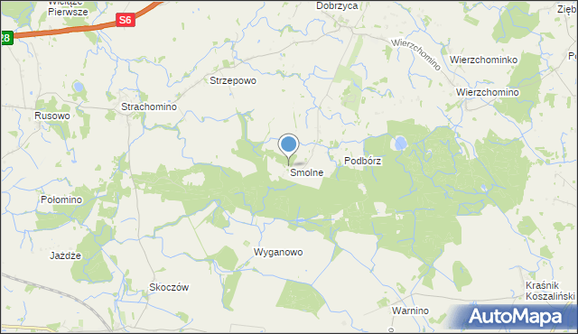 mapa Smolne, Smolne gmina Będzino na mapie Targeo