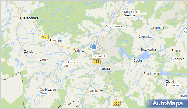 mapa Smolnik, Smolnik gmina Leśna na mapie Targeo