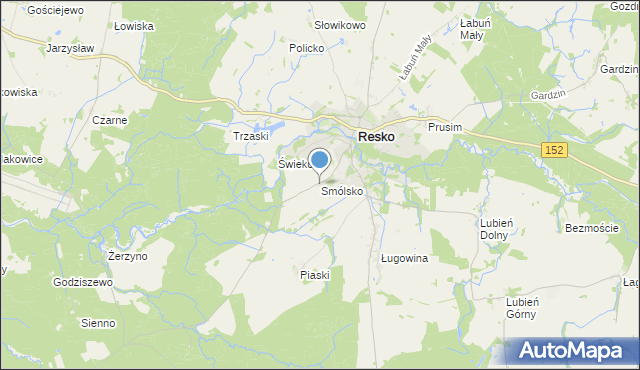 mapa Smólsko, Smólsko gmina Resko na mapie Targeo