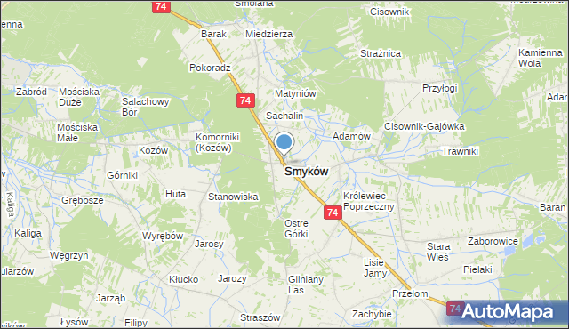 mapa Smyków, Smyków powiat konecki na mapie Targeo