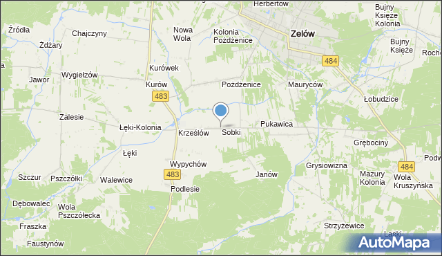 mapa Sobki, Sobki gmina Zelów na mapie Targeo