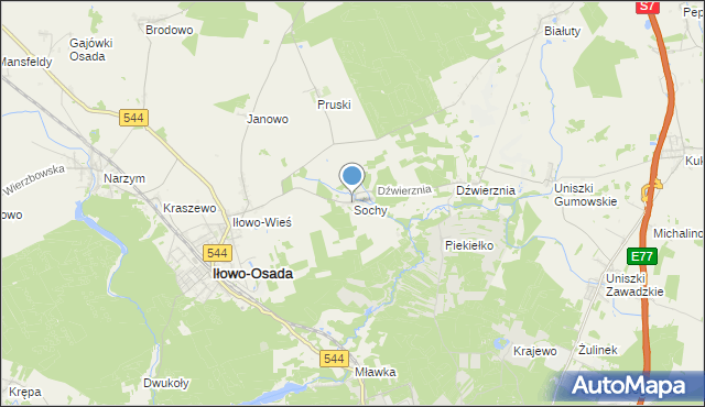 mapa Sochy, Sochy gmina Iłowo-Osada na mapie Targeo