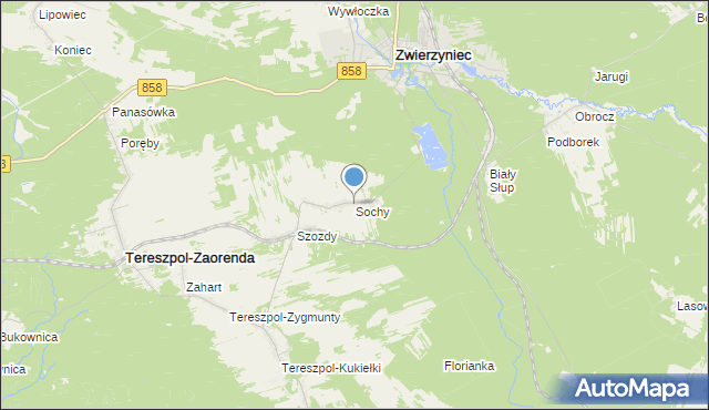 mapa Sochy, Sochy gmina Zwierzyniec na mapie Targeo