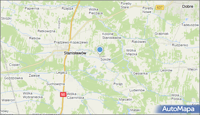 mapa Sokóle, Sokóle gmina Stanisławów na mapie Targeo