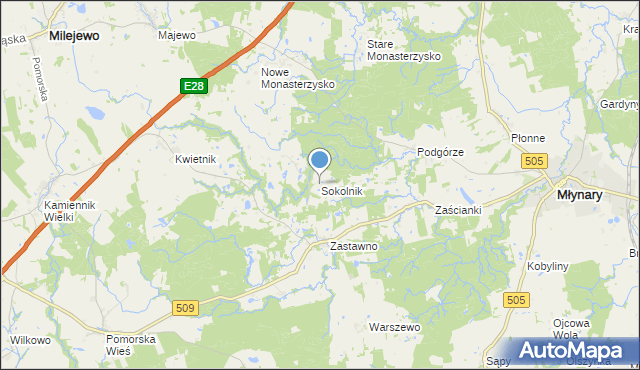 mapa Sokolnik, Sokolnik gmina Młynary na mapie Targeo