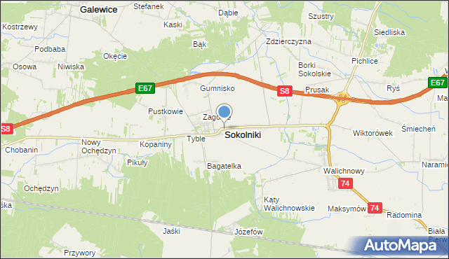 mapa Sokolniki, Sokolniki powiat wieruszowski na mapie Targeo