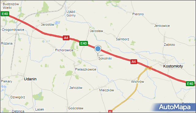 mapa Sokolniki, Sokolniki gmina Udanin na mapie Targeo