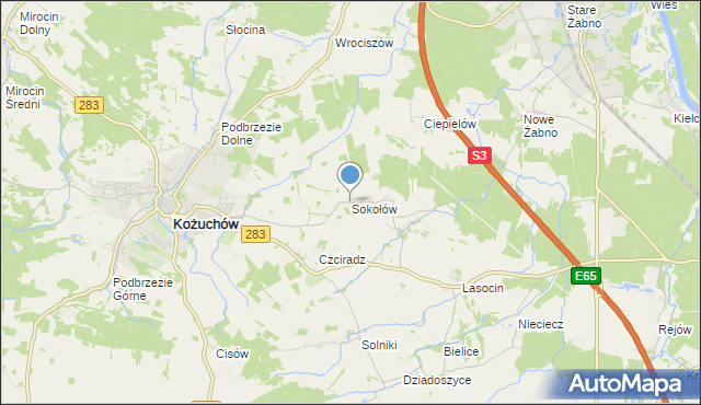 mapa Sokołów, Sokołów gmina Kożuchów na mapie Targeo