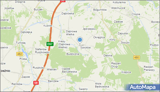 mapa Sokołów, Sokołów gmina Sieradz na mapie Targeo