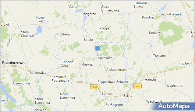 mapa Sokołowo, Sokołowo gmina Bakałarzewo na mapie Targeo