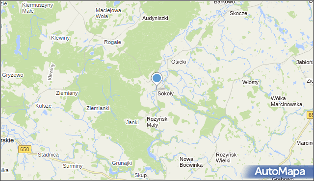mapa Sokoły, Sokoły gmina Gołdap na mapie Targeo