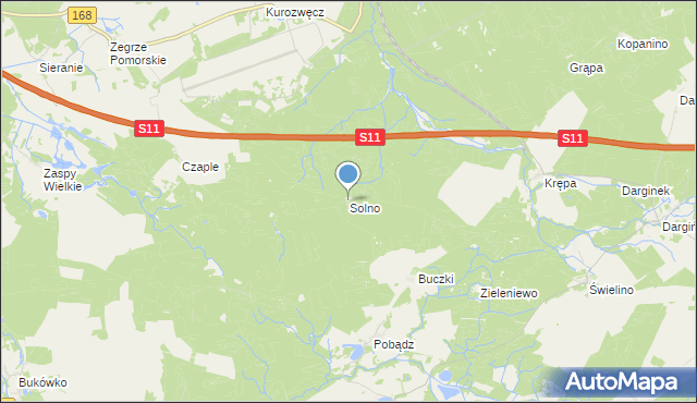 mapa Solno, Solno gmina Tychowo na mapie Targeo