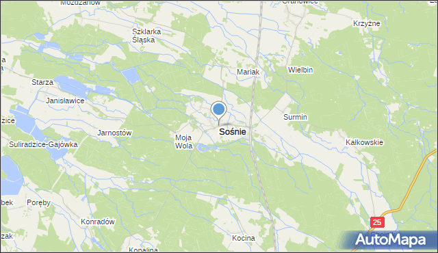 mapa Sośnie, Sośnie powiat ostrowski na mapie Targeo