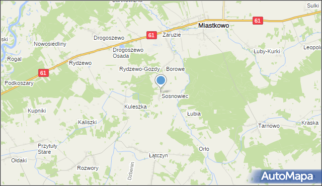 mapa Sosnowca, Sosnowiec gmina Miastkowo na mapie Targeo