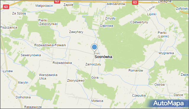 mapa Sosnówka, Sosnówka powiat bialski na mapie Targeo