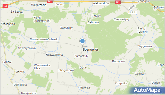 mapa Sosnówka, Sosnówka powiat bialski na mapie Targeo