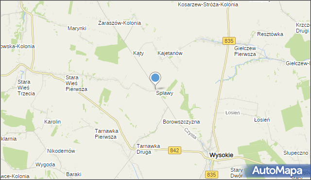 mapa Spławy, Spławy gmina Wysokie na mapie Targeo