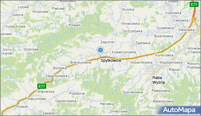 mapa Spytkowice, Spytkowice powiat nowotarski na mapie Targeo