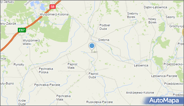 mapa Srebrna-Parcele, Srebrna-Parcele na mapie Targeo