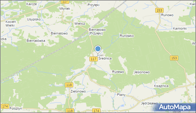 mapa Średnica, Średnica gmina Czarnków na mapie Targeo