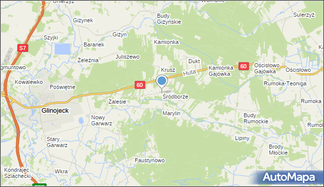 mapa Śródborze, Śródborze gmina Glinojeck na mapie Targeo