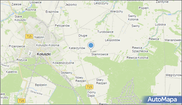 mapa Stamirowice, Stamirowice gmina Koluszki na mapie Targeo