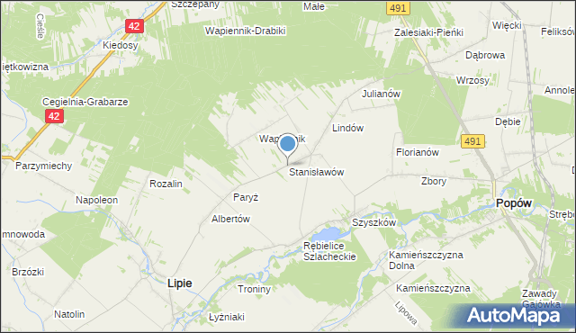 mapa Stanisławów, Stanisławów gmina Lipie na mapie Targeo