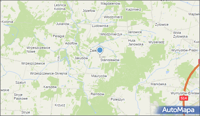 mapa Stanisławów, Stanisławów gmina Wodzierady na mapie Targeo