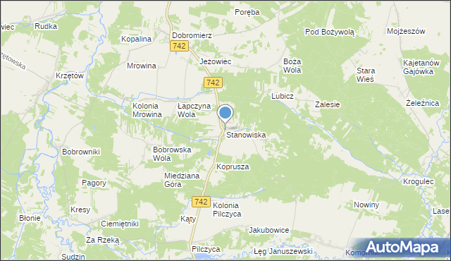 mapa Stanowiska, Stanowiska gmina Kluczewsko na mapie Targeo