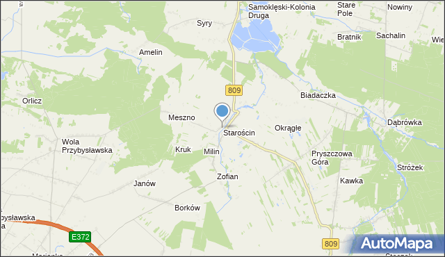 mapa Starościn, Starościn gmina Kamionka na mapie Targeo