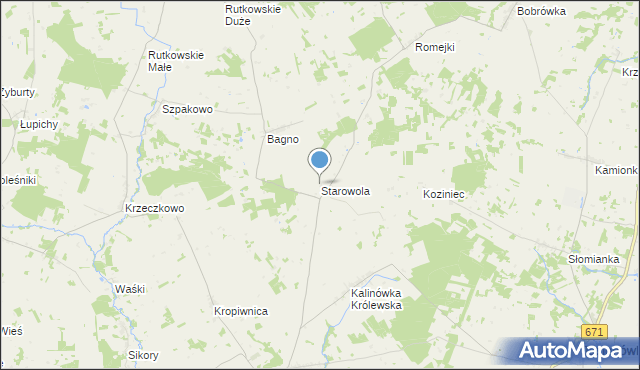 mapa Starowola, Starowola gmina Jaświły na mapie Targeo